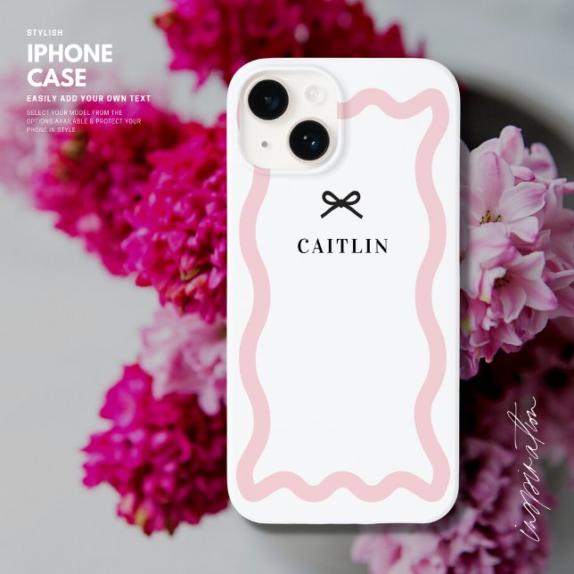 Modernes Hübsches Wellenmuster Bow Blush Monogramm Case-Mate iPhone Hülle (Von Creator hochgeladen)