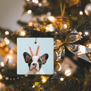 Modernes Hundebahn-Foto   Frohe Weihnachten Keramikornament