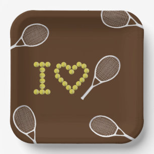 Modernes I Liebe Tennis Brown Pappteller