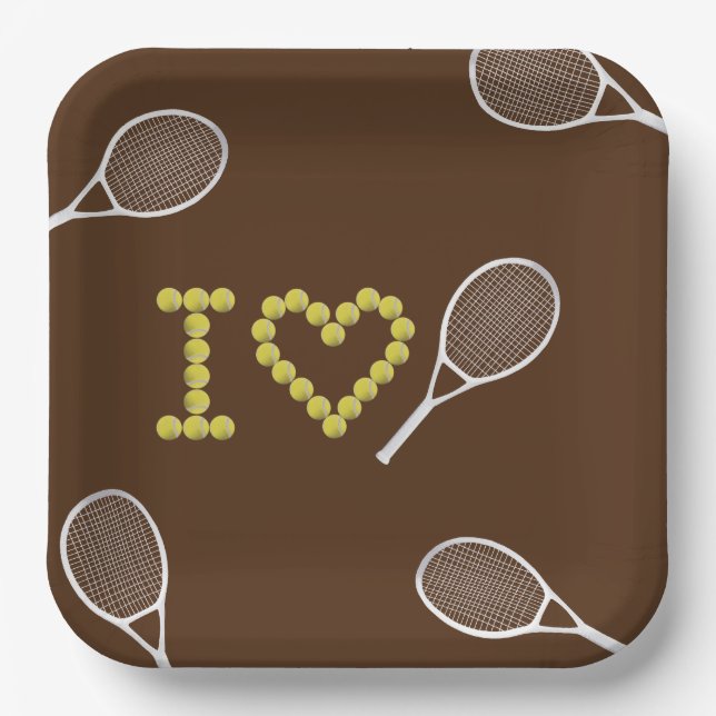 Modernes I Liebe Tennis Brown Pappteller (Vorderseite)