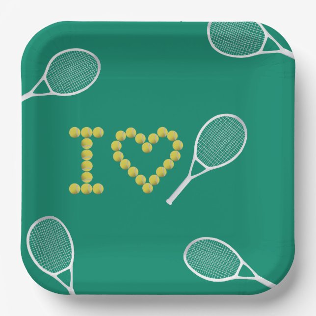 Modernes I Liebe Tennis Green Pappteller (Vorderseite)