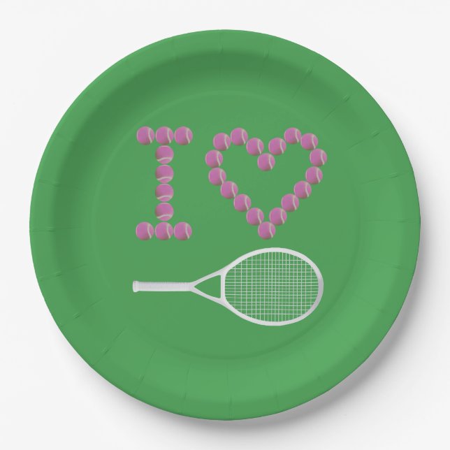 Modernes I Liebe Tennis Green Pappteller (Vorderseite)