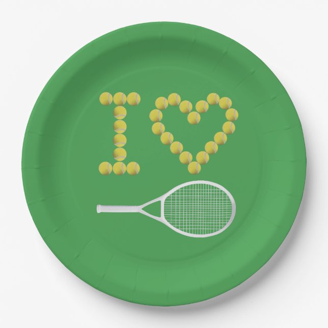 Modernes I Liebe Tennis Green Pappteller (Vorderseite)