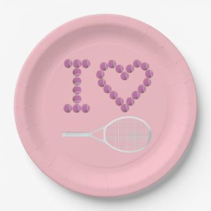 Modernes I-Liebe Tennis Rosa Lila Pappteller