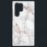 Modernes Imitat aus Weiß und Rose-Gold Samsung Galaxy Hülle<br><div class="desc">Moderne Imitat aus Rose und Weiß mit Marmorsteinen und gerahmtem Monogramm.</div>