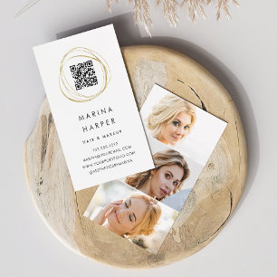 Modernes Imitat Gold Abstrakt QR Code Foto Portfol Visitenkarte