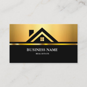 Modernes Immobilien-Haus-Logo Schwarz & Gold Visitenkarte