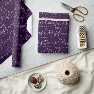Modernes Indigo „Frohe Weihnachten“ Schriftzug-Mus Geschenkpapier