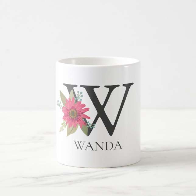 Modernes, individualisierbares Mit Monogramm Blume Kaffeetasse (Mittel)