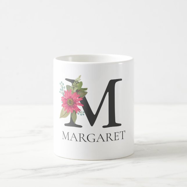 Modernes, individualisierbares Mit Monogramm Blume Kaffeetasse (Mittel)