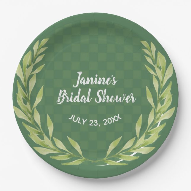 Modernes, individuell anpassbares Green Leaf Kraut Pappteller (Vorderseite)