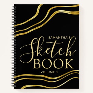 Modernes Individuelle Name Black Gold Sketchbook Notizbuch