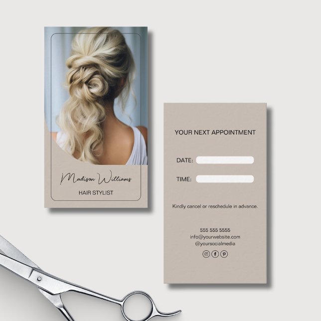 Modernes, individuelles Foto Terminkarte (Modern Custom Photo Hair Stylist Appointment Card)
