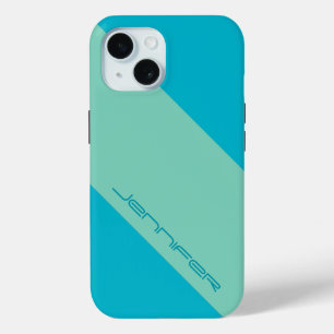 Modernes iPhone 15 Case Blue und Green One Stripe
