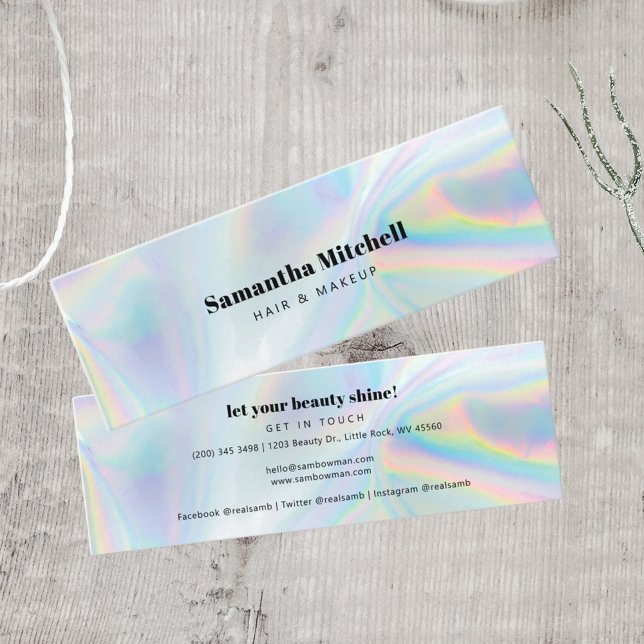 Modernes Iridescent Salon Beautician Makeup Mini Visitenkarte (Modern Mini Holographic Business Card)