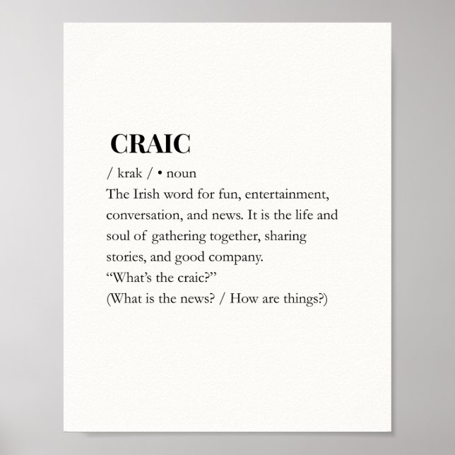 Modernes Irisches Lustiges Irisches Zitat Craic Po Poster (Vorne)