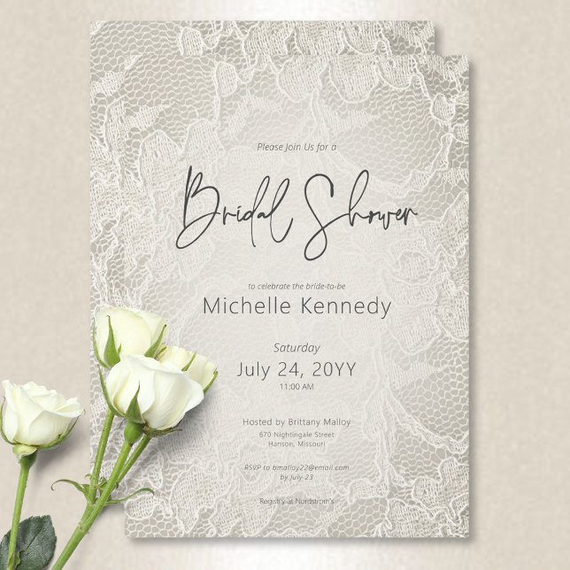 Modernes Ivory Bridal Lace Brautparty Einladung (Modern Ivory Bridal Lace Bridal Shower Invitation)