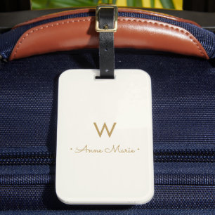 Modernes Ivory-Gold-Minimalistisch-Monogramm Gepäckanhänger