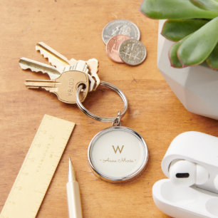 Modernes Ivory-Gold-Minimalistisch-Monogramm Schlüsselanhänger