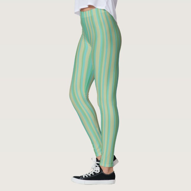 Modernes Jade Green Strip Muster Leggings (Links)