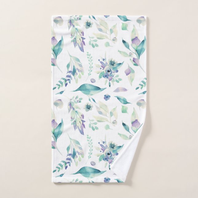 Modernes Jadegrün-Lavendel-Aquarell mit Blumen Handtuch (Handtuch)