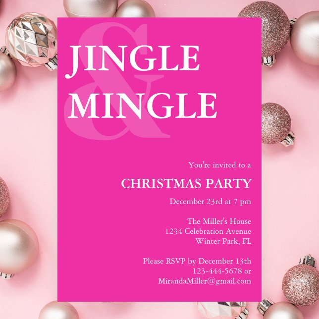 Modernes Jingle Mingle Vibrann Pink Weihnachts-Par Einladung (Von Creator hochgeladen)