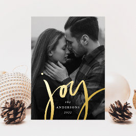 Modernes Join Script Red und Gold Foto Folien Feiertagskarte