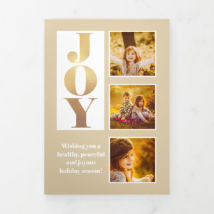 Modernes Joy Block Letter 3-Foto-Gold Dreifach Gefaltete Karte