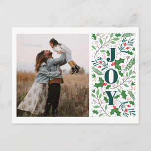 Modernes JOY Holly Berries Foto Feiertagspostkarte
