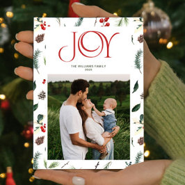Modernes Joy Red Berry Botanisches Foto Weihnachte Feiertagskarte