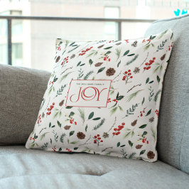 Modernes Joy Red Berry Botanisches Weihnachtsfest  Kissen
