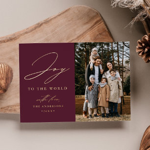 Modernes Joy to the World Plum Lila Foto Folien Feiertagskarte