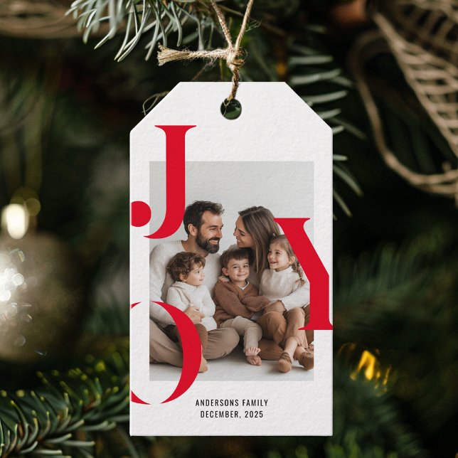 Modernes JOY Weihnachts-Foto Personalisierter Urla Geschenkanhänger (Von Creator hochgeladen)