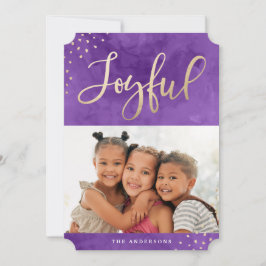 Modernes Joyful Gold Lila Watercolor Foto Feiertagskarte