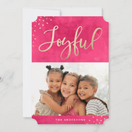 Modernes Joyful Gold Pink Watercolor Foto Feiertagskarte