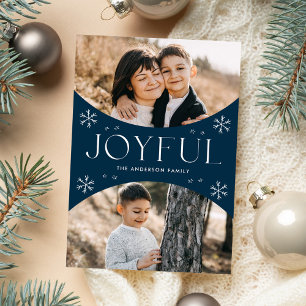 Modernes Joyful Snowflake Navy Oval Arch 2 Foto Feiertagskarte