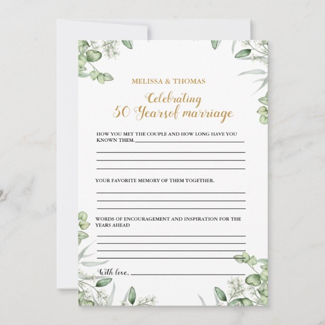 Modernes Jubiläum 50. Hochzeitsfeierspiel Karte (Vorderseite)