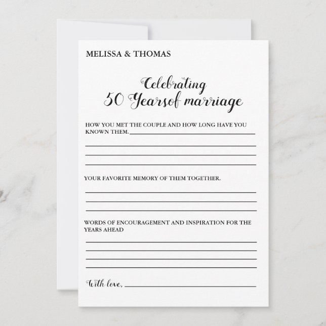 Modernes Jubiläum 50. Hochzeitsfeierspiel Karte (Vorderseite)
