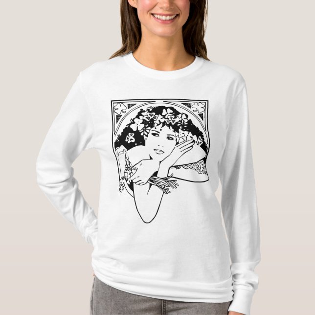 Modernes Jugendstil Kleeblatt Girl Pop Art T-Shirt (Vorderseite)