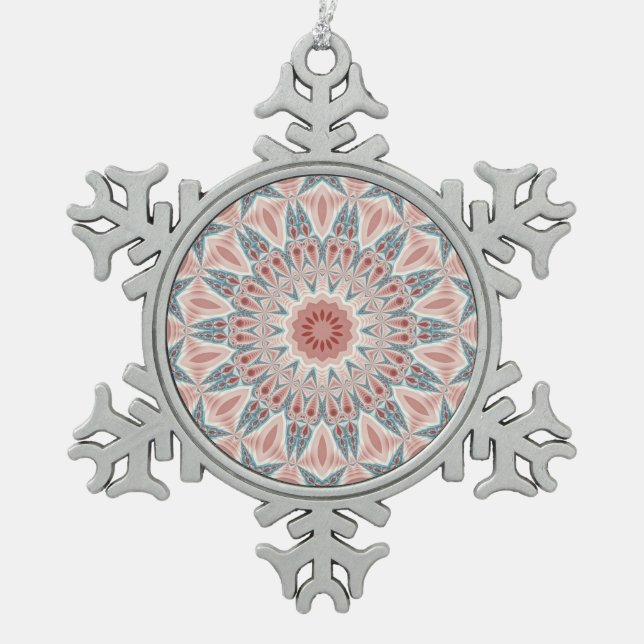 Modernes Kaleidoskop Mandala Fraktal Kunst Schneeflocken Zinn-Ornament (Vorderseite)