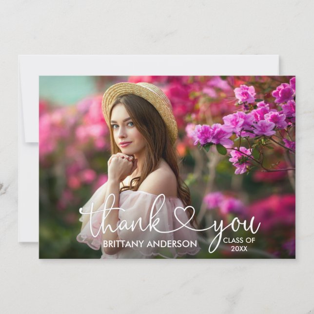 Modernes Kalligrafie-Drehbuch Herz-Foto-Abschluss Dankeskarte (Vorderseite)