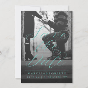 Modernes Kalligrafie Foto Aqua Green Save The Date