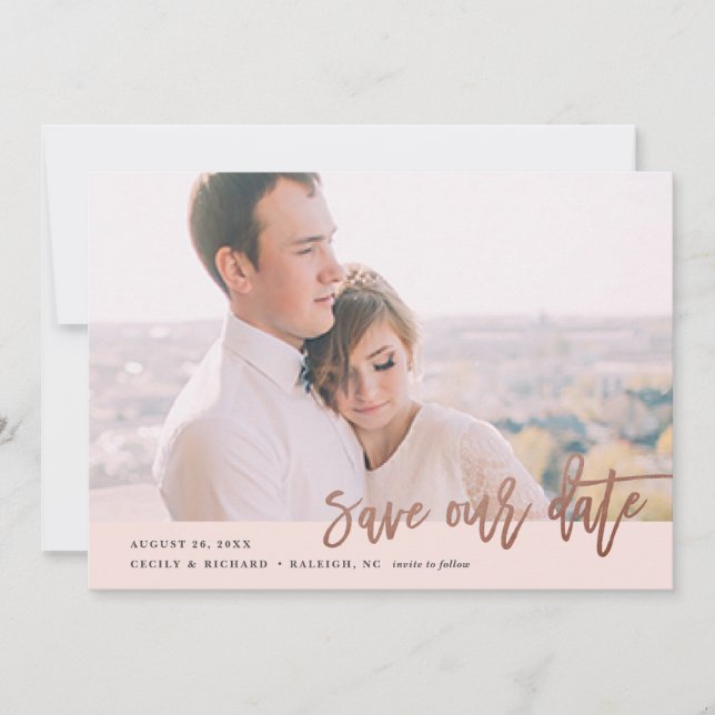 Modernes Kalligrafie-Foto Save the Date (Vorderseite)