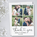 Modernes Kalligrafie Herz 4 Foto Hochzeit Dankeskarte<br><div class="desc">Moderne Minimalistische Einfache Kalligrafie Script Heart Wedding Bride und Groom 4 Foto Danke Karte</div>