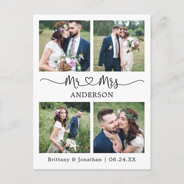 Modernes Kalligrafie Herz 4 Foto Hochzeit Vielen D Postkarte (Vorderseite)