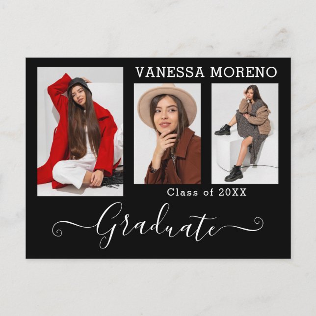 Modernes Kalligrafie Script 3 Foto BxW Abschluss Postkarte (Vorderseite)