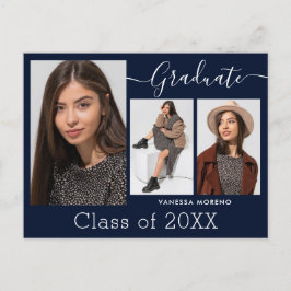 Modernes Kalligrafie Script Blue 3 Foto Abschluss Postkarte