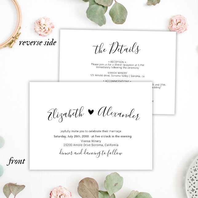 Modernes Kalligrafie-Script-Herz in einer Hochzeit Einladung (Von Creator hochgeladen)