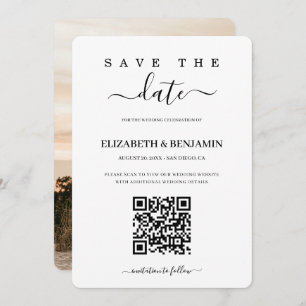 Modernes Kalligrafie Script QR Code Foto Gerettet Save The Date