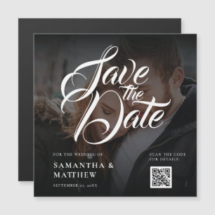 Modernes Kalligrafie-Skript Save the Date QR-Code Magnetkarte
